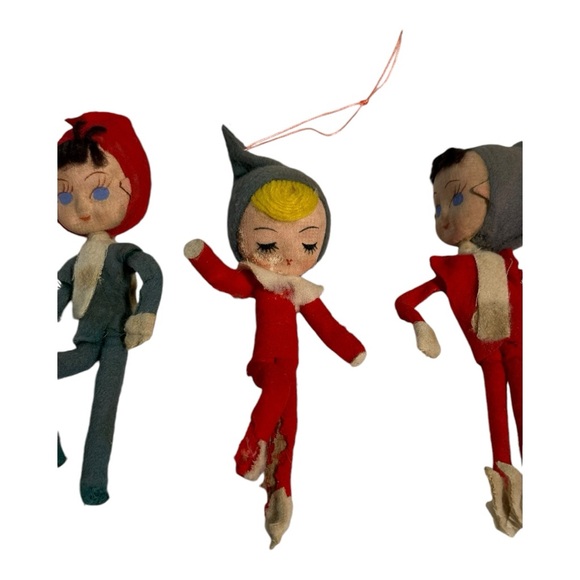Lot of 3 Stockinette Pixie Elves Ornament Vintage Pixie Elf Ornament - Picture 3 of 16